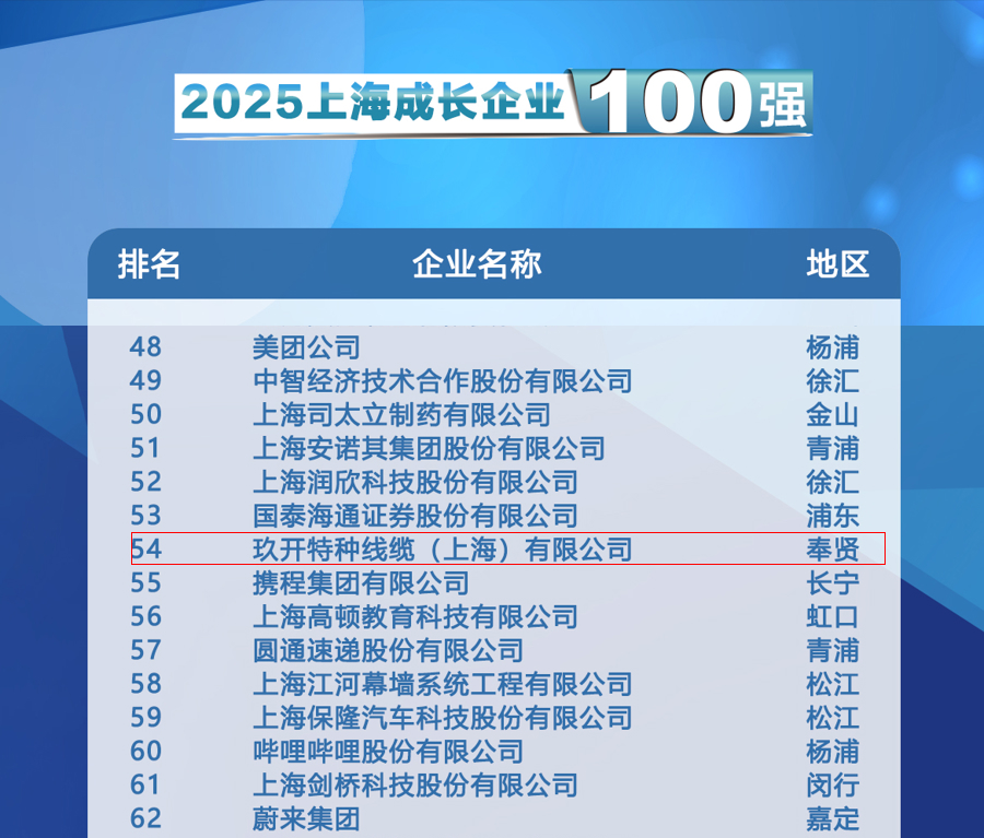 聚焦2025上海百强颁布会：TG反波胆特种线缆登榜成长企业100强